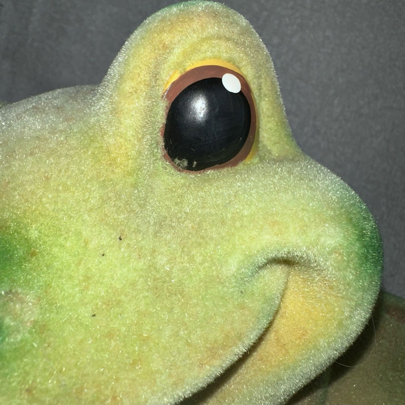RARE Vintage 1970s Smiling Frog Toad Piggy Bank 9" Green Flocked Ceramic - Picture 6 of 9